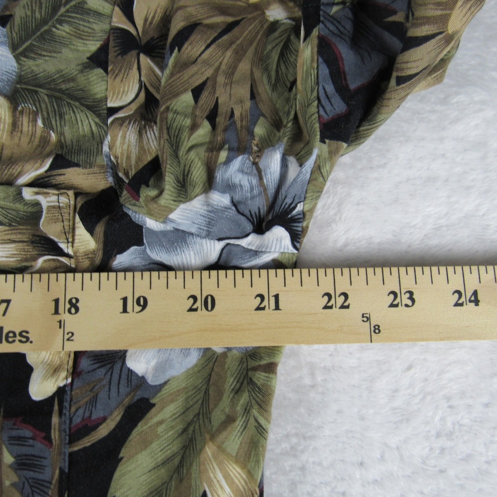 David Taylor Hawaiian Shirt Men's Medium Black Tropical Floral Camp S/S - Picture 3 of 8